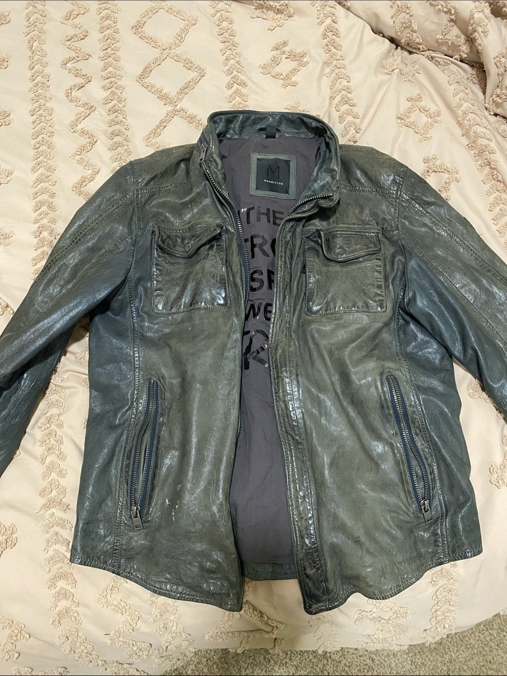 Mauri Olive Green Leather Bomber Jacket